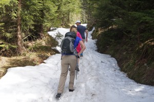 Snow on the track up Wildspitz